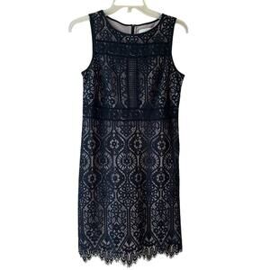 LOFT Lace Dress Sleeveless Shift Black Tan Size 4 Dark Fairy Grunge Romantic